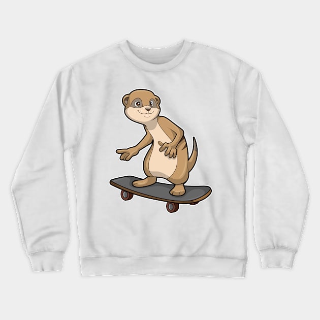 Meerkat as Skater with Skateboard Crewneck Sweatshirt by Markus Schnabel